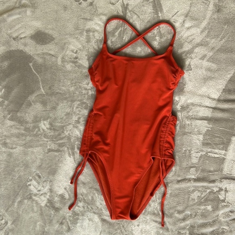 One Piece Open Back Orange Swim Suit